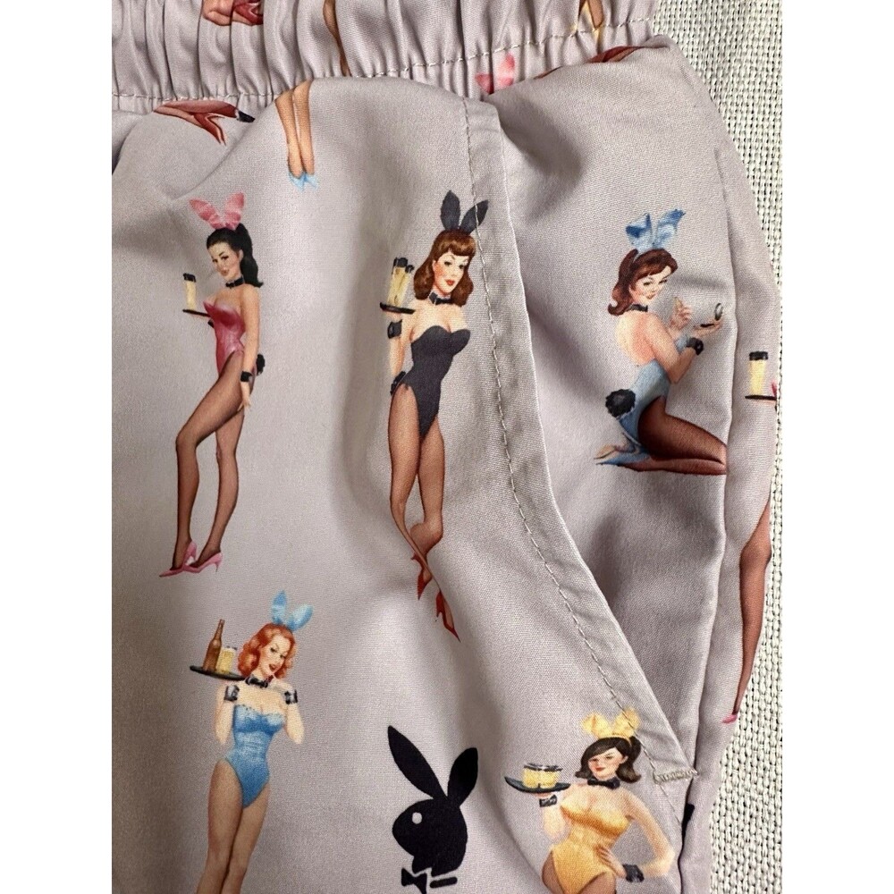 Playboy Bunny Shorts Men’s M Gray Pin Up Girls Swim Trunks Lounge Y2K - Picture 5 of 8